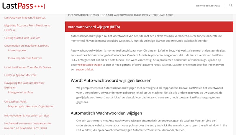 Met Lastpass kun je voor populaire websites automatisch je wachtwoord wijzigen.