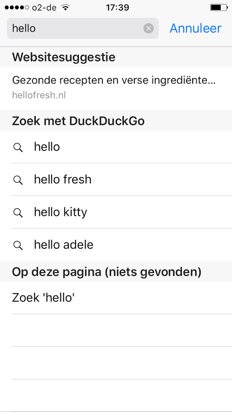 Als je wel suggesties toelaat, gebruikt Safari onder andere je zoekgeschiedenis.