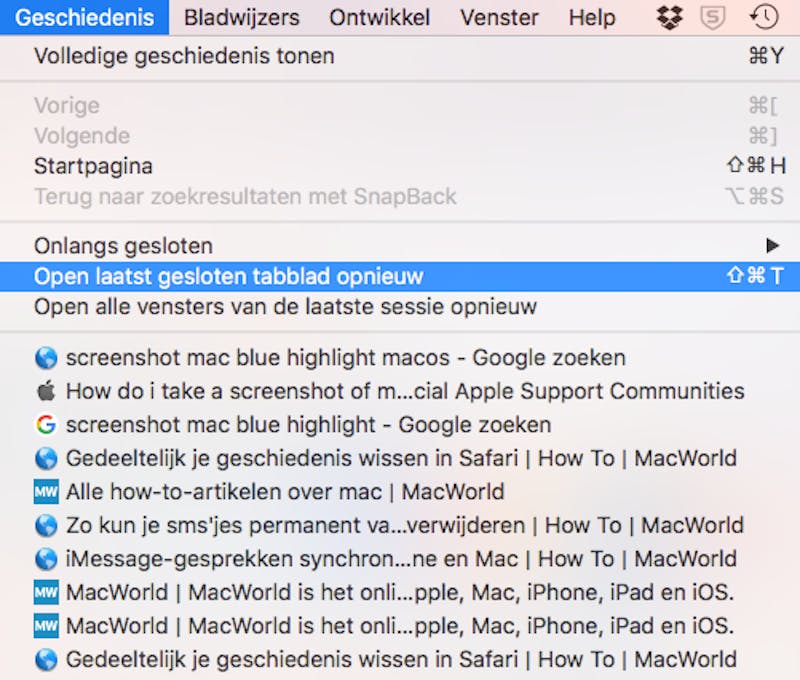 Per ongeluk een tabblad gesloten? Open hem opnieuw door naar het Geschiedenis-menu te navigeren.
