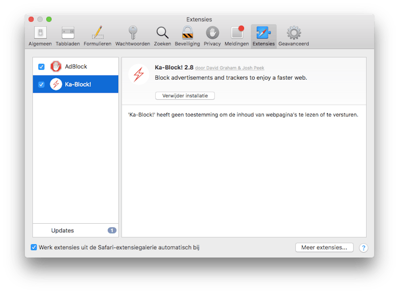 Safari heeft ook een mooie lijst add-ons.