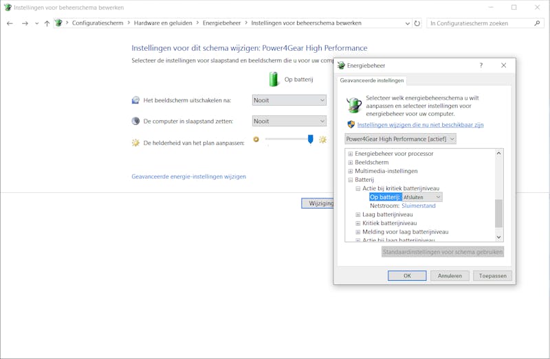 Tip 10 Met de juiste energie-instellingen laat je de accu van je laptop volledig leeglopen.
