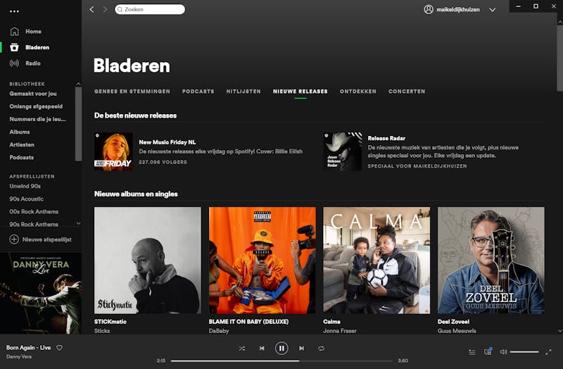 Spotify heeft een apart hoekje met nieuwe releases, zodat je eenvoudig op de hoogte blijft van nieuwe releases.