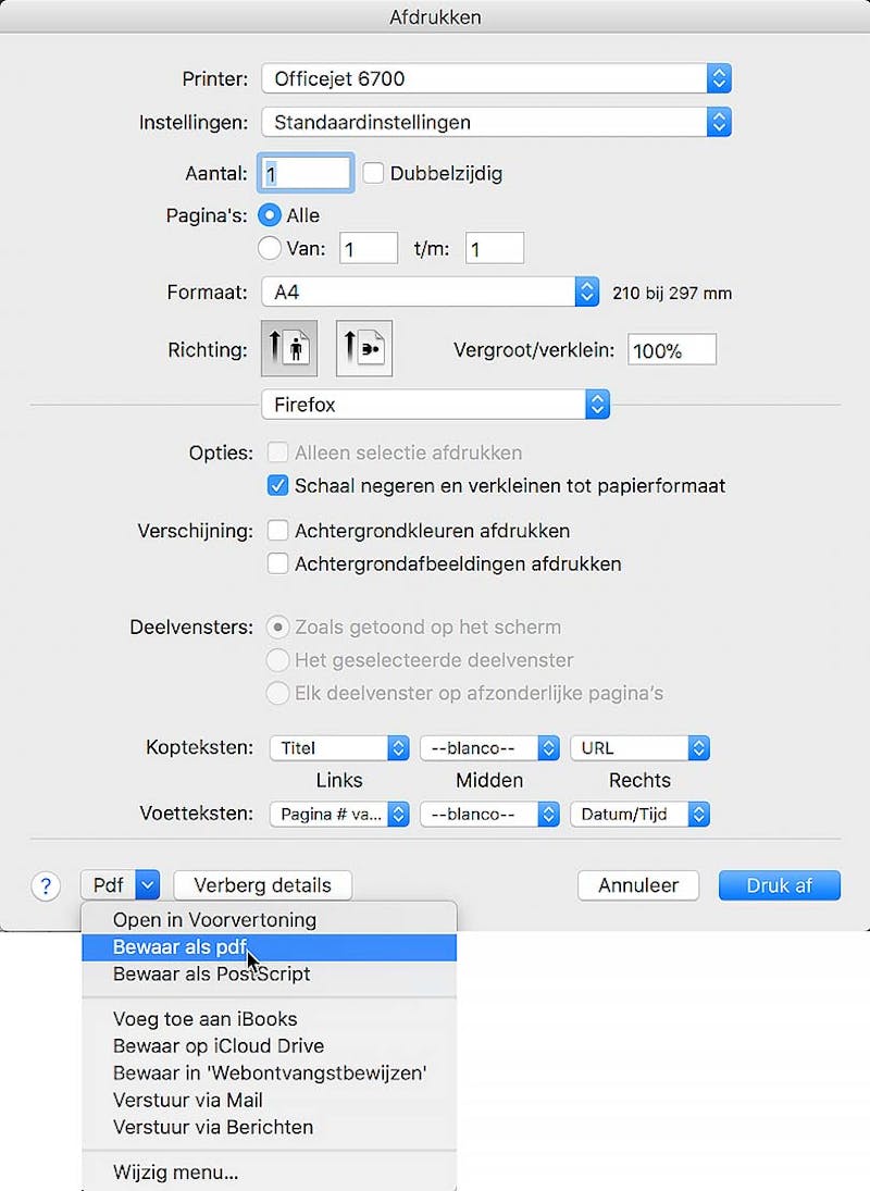 Bewaar een document met emoticons en andere vreemde tekens als PDF