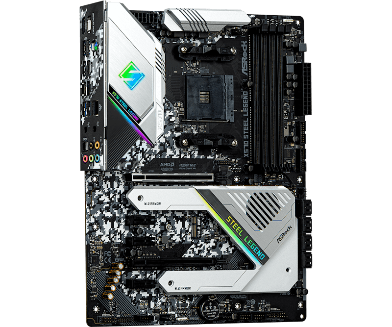 De ASRock X570 Steel Legend valt op door zijn acht sata-aansluitingen.