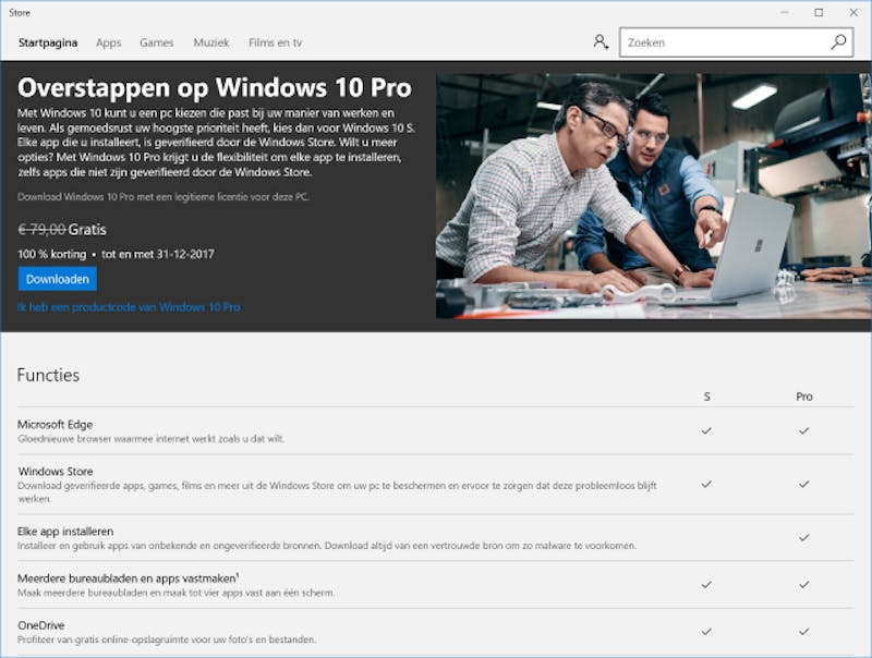Via de Store kun je upgraden naar een volwaardige Windowsversie.