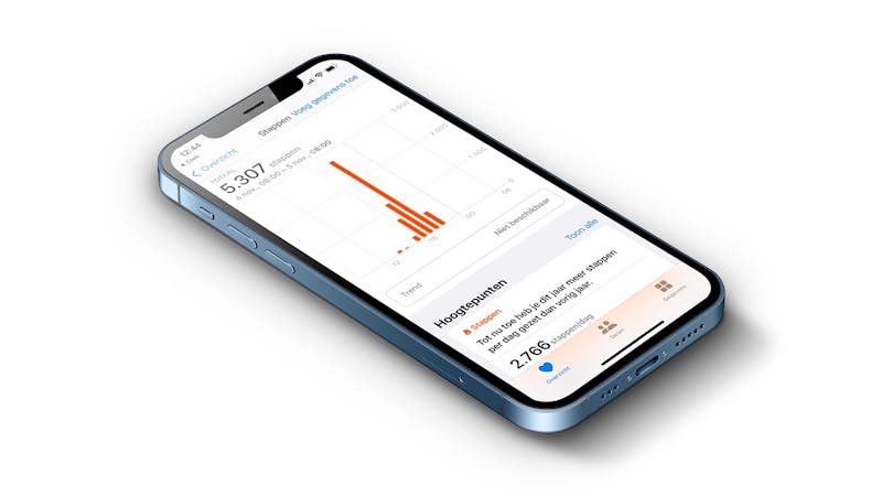 iPhone met app Gezondheid en stappenteller daar in