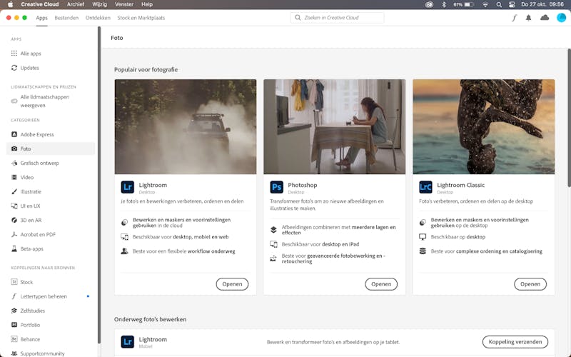 Een overzicht van de fotografie-apps in Creative Cloud.
