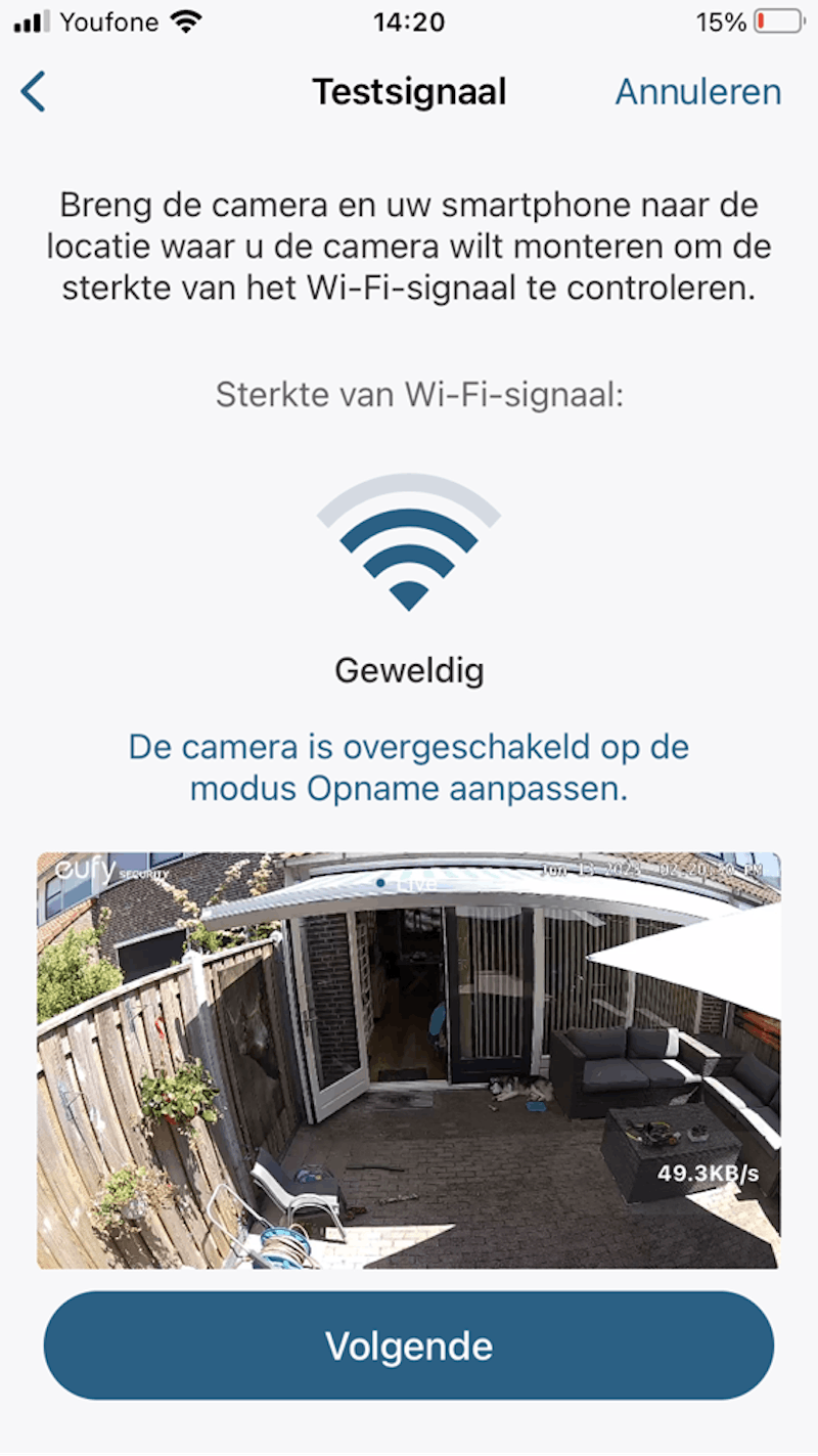 Wifi-dekking testen in Eufy Security-app