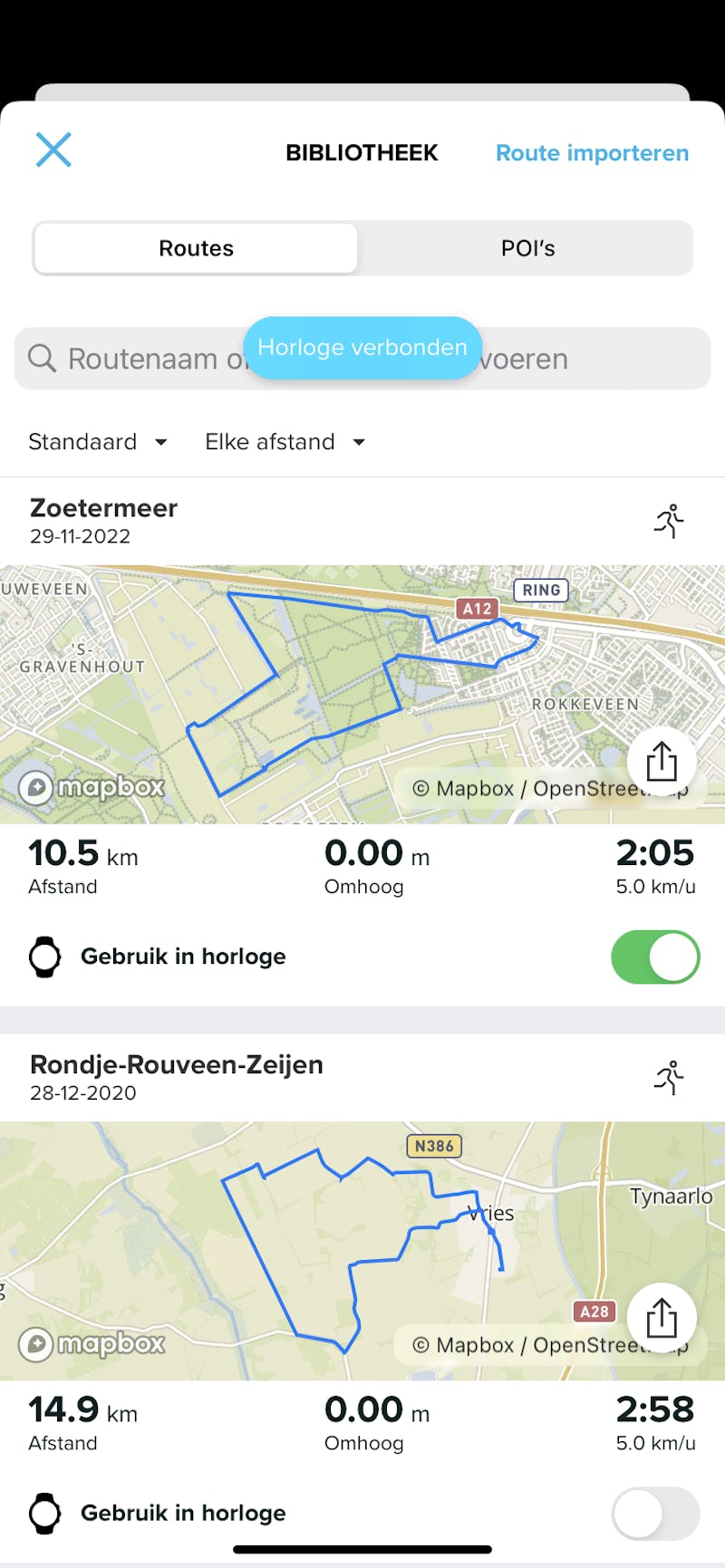 Met de app laat zich een route (gpx-bestand) uploaden en daarna prima volgen.