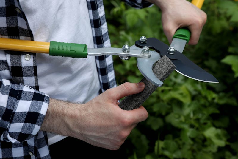 Snoeischaar slijpen met een slijpsteen