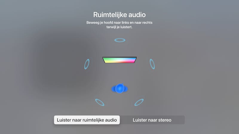 Screenshot van Ruimtelijke Audio bij de Apple TV 4K en AirPods Max.