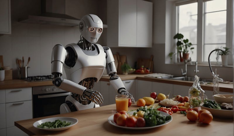 Robot staat eten te koken in de keuken