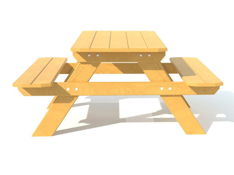 Render van een houten picknicktafel