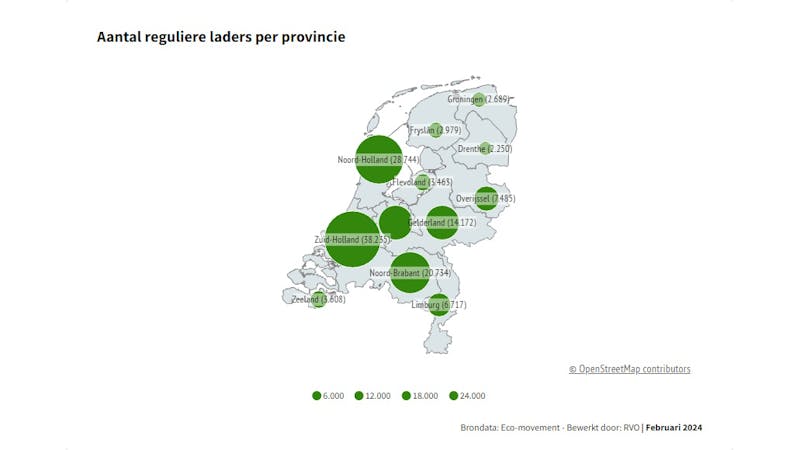 Aantal (semi-)publieke laders per provincie