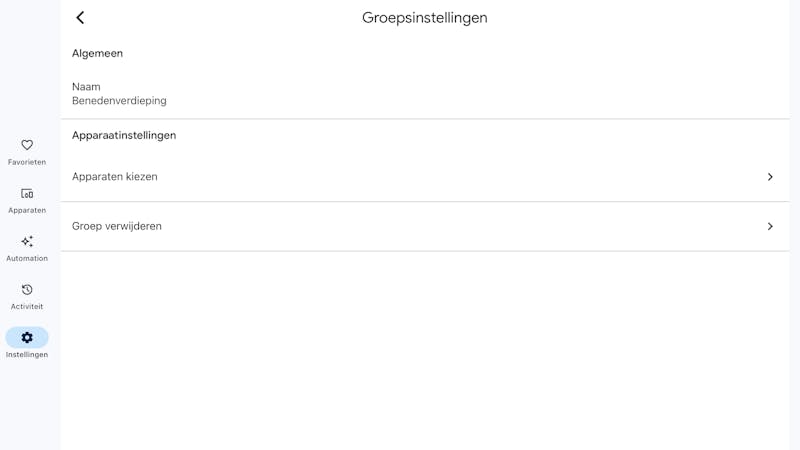 Screenshot groepsinstellingen in Google Home