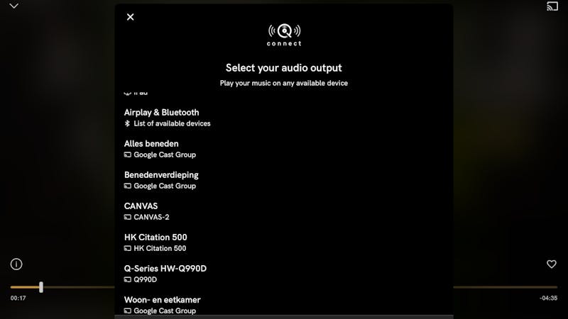 Screenshot van casting in Qobuz.