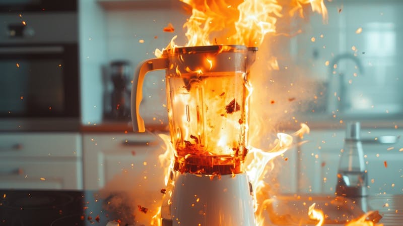 Blender in brand (AI-beeld)