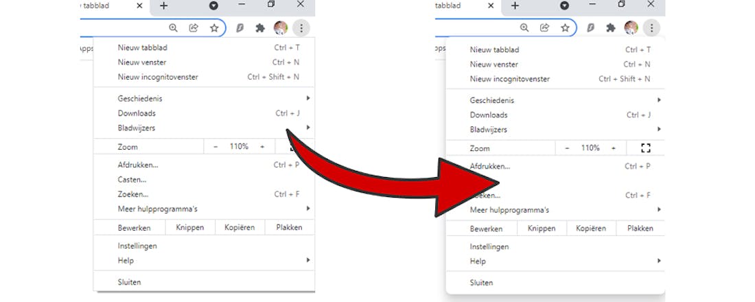 Probeer menu's met afgeronde hoeken in Chrome