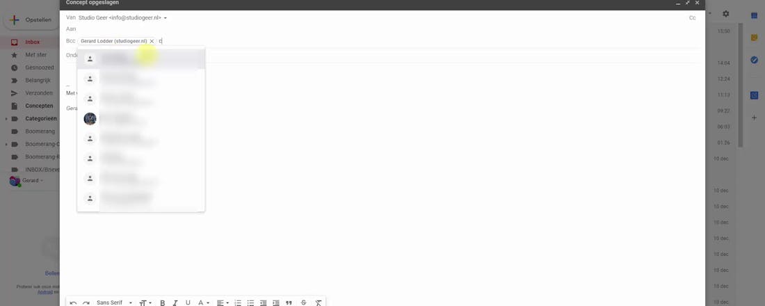 Mail versturen in BCC