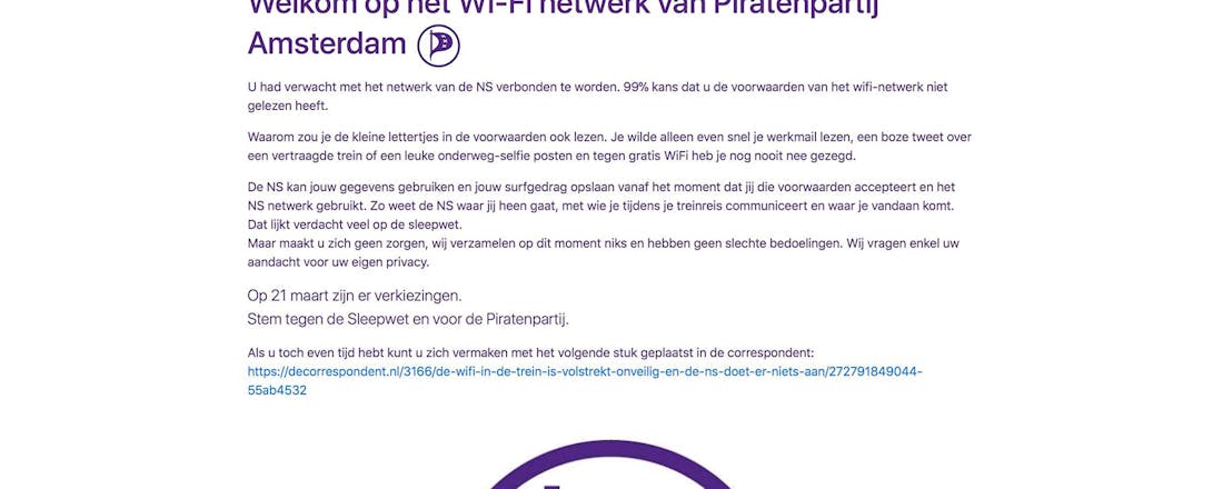 Piratenpartij kaapt wifi in de trein van NS
