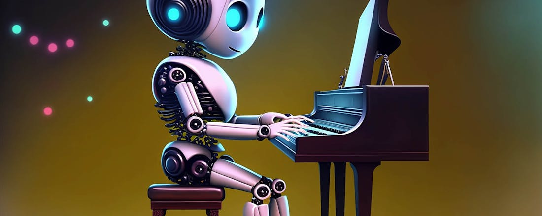 Robot die piano synthesizer klavecimbel toetsenbord bespeelt Muziek maken? Iedereen kan het met AIVA: de Artificial Intelligence Virtual Artist