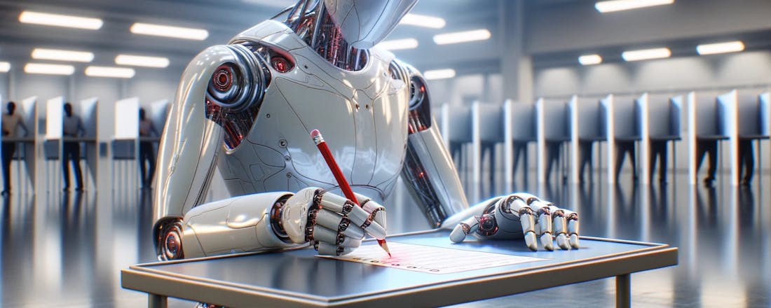Robot die een stembiljet invult Verkiezingen: AI-chatbots neigen naar links en zijn inconsistent, zegt TNO